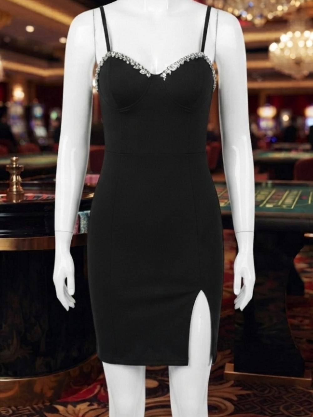 ChicMe Black Mini Dress Night Elegance Girls Night Rhinestone Strap